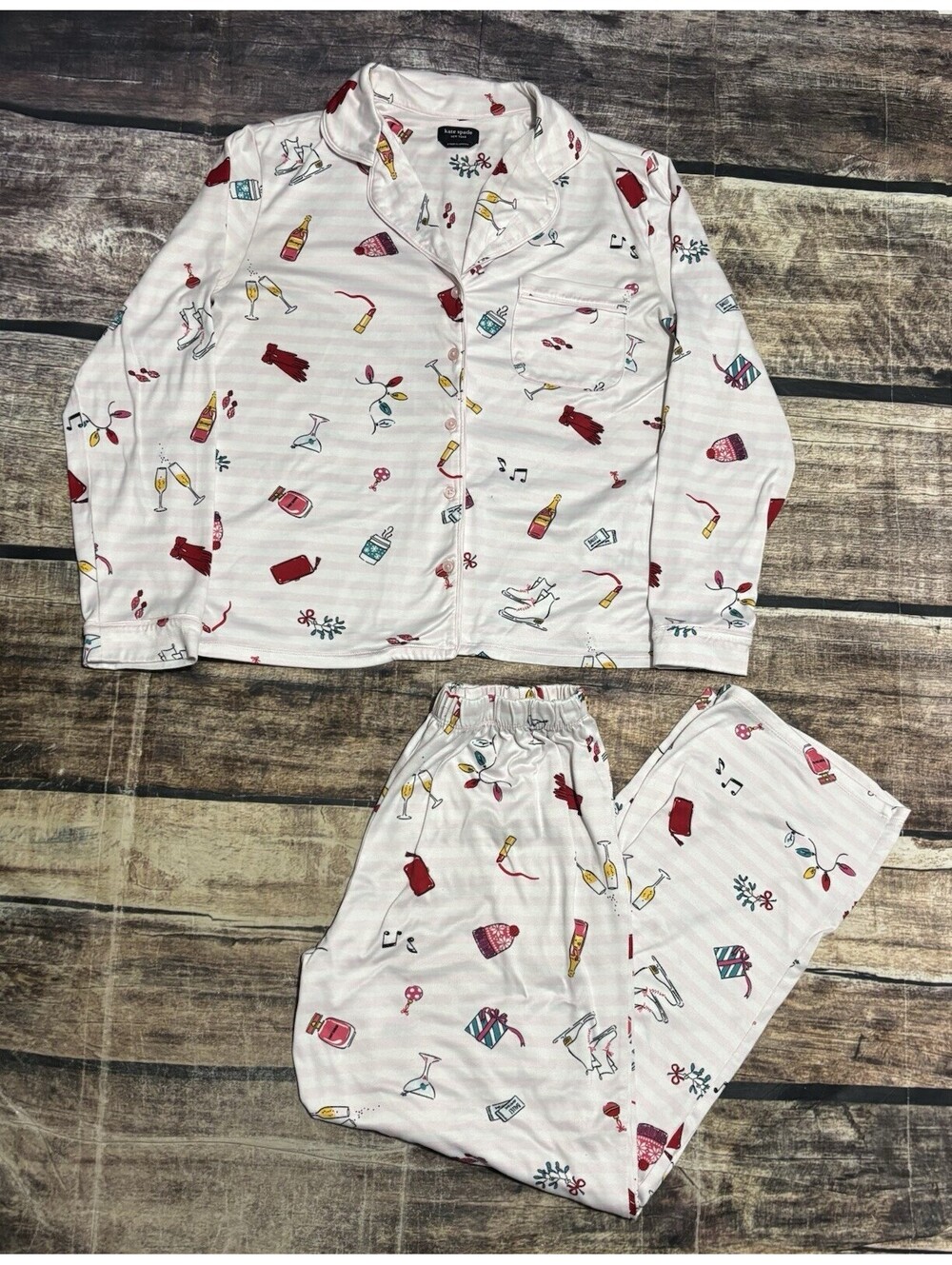 Kate Spade Pajama Set Womens Small Top Pants Christmas New Years